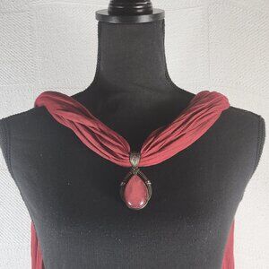 West Loop Brick Red Faux Cabochon Pink Crystal Large Pendant Charm Poly Scarf